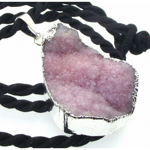 Druzy Pink Quartz Crystal Electroplated Pendant Design 06